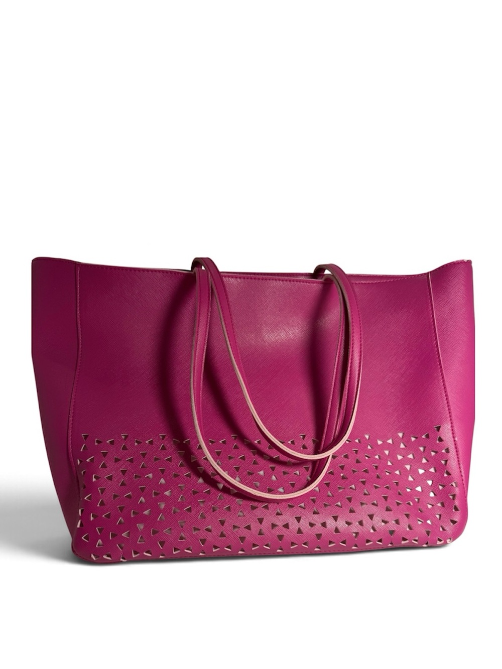 Fuchsia Laser-Cut Triangle Tote with Double Shoulder Straps